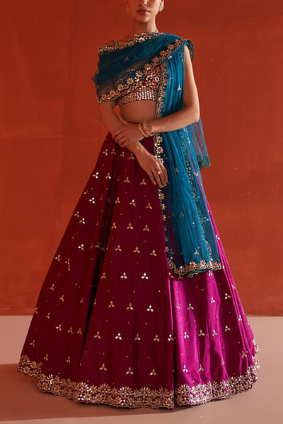 Crimson mirror embroidery lehenga set