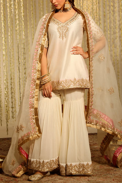 Daisy ivory kiran dori embroidery gharara set