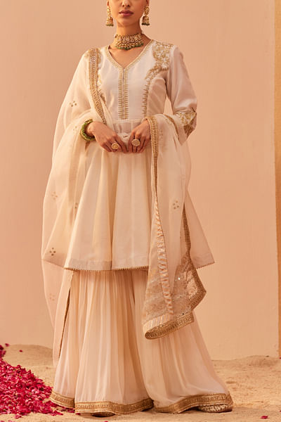 Daisy ivory patra embroidery gharara set