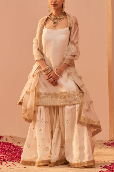 Daisy ivory tilla embroidery gharara set