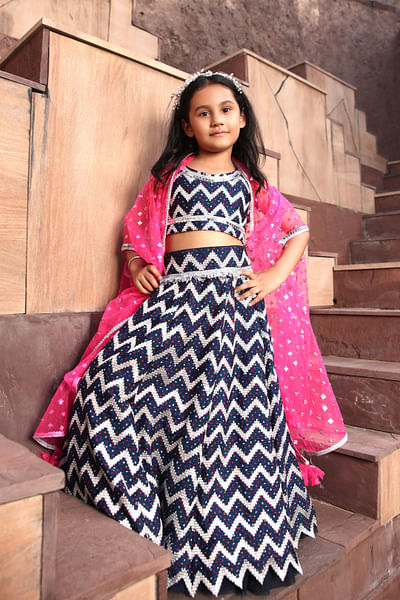 Dark blue chevron lehenga set