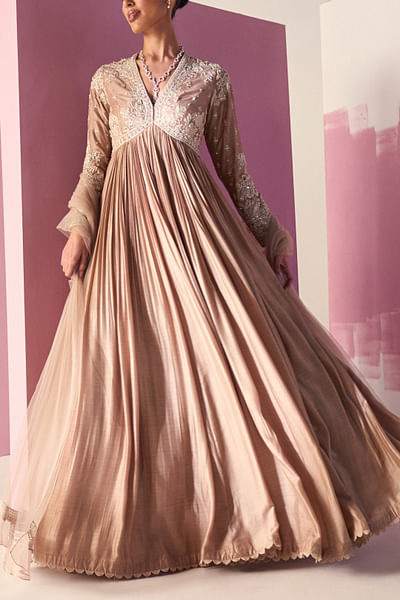 Dark champagne embroidered anarkali set