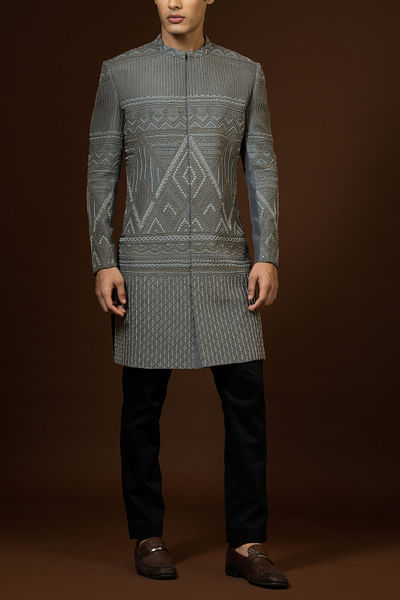 Dark grey cutdana embellished achkan set