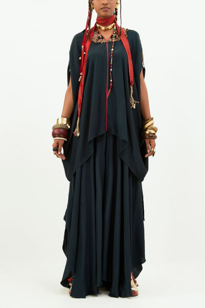 Deep teal embroidered tunic set