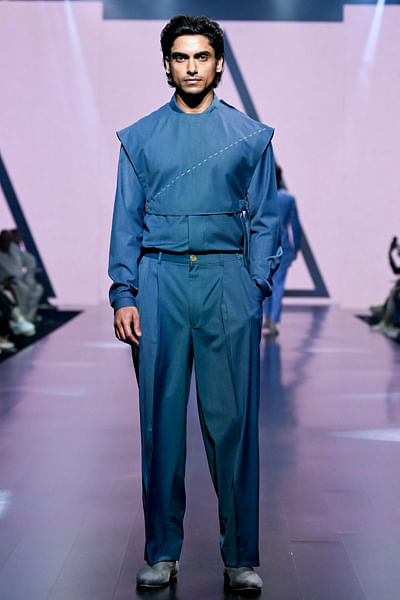 Denim blue cape and shirt set