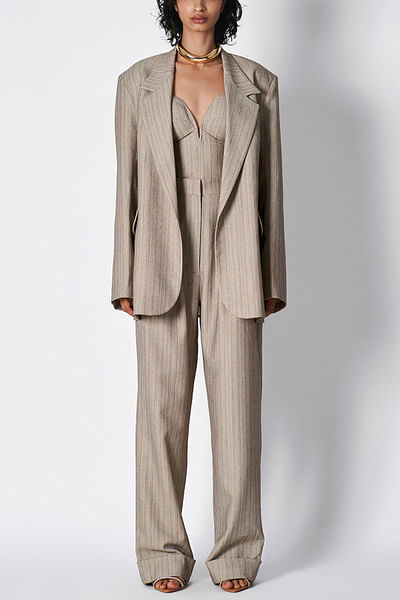 Dull grey pinstripe oversized blazer set