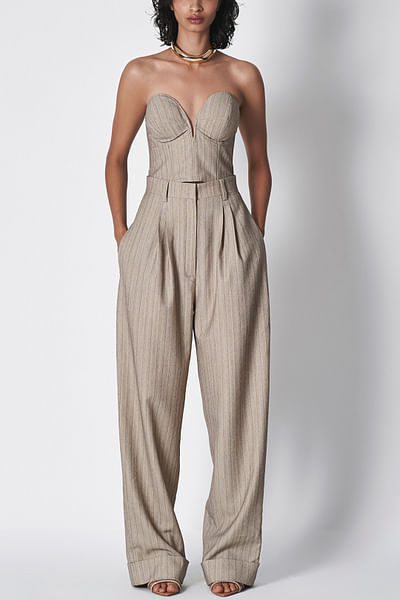 Dull grey pinstripe pleated baggy pants