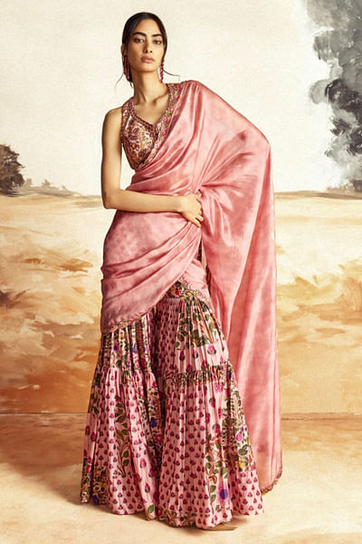 Dusky pink floral printed gharara set