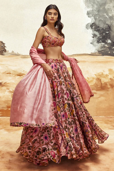 Dusky pink floral printed lehenga set
