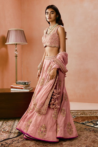 Dusky pink marodi embroidered lehenga set