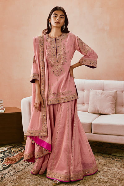 Dusky pink marodi embroidered sharara set