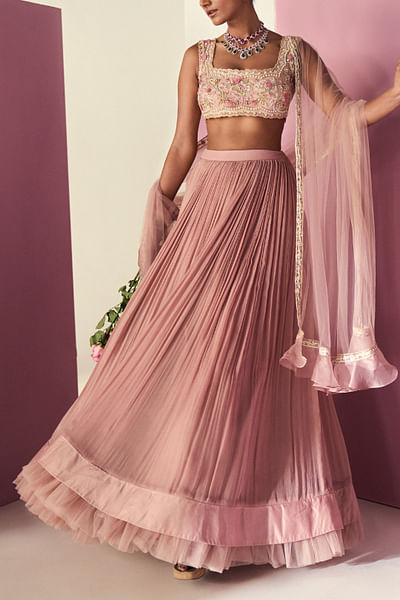 Dusky pink ruched lehenga set