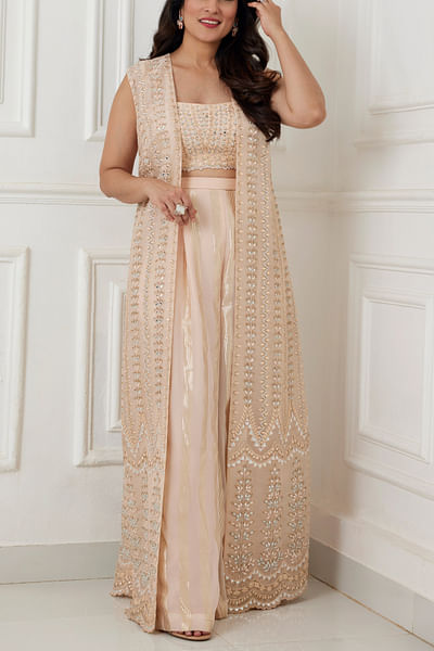 Dusty peach mirror embroidery jacket set