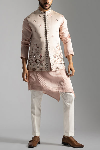Dusty pink embroidered Nehru jacket