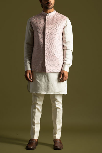Dusty pink embroidered Nehru jacket