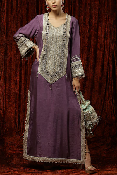 Dusty purple dori and gota embroidered kaftan