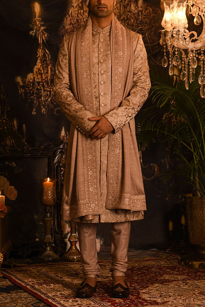 Dusty rose floral embroidery sherwani set