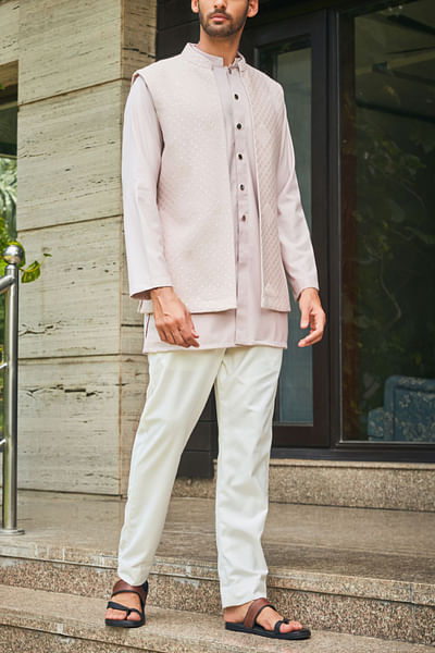 Dusty rose sequin embroidery Nehru kurta set