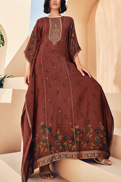 Earthly brown printed kaftan set