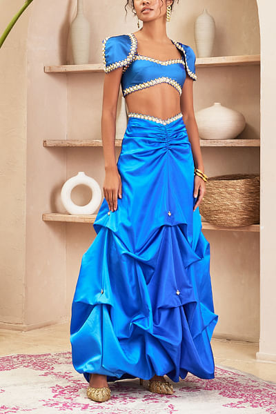 Electric blue 3D embellished balloon skirt and top