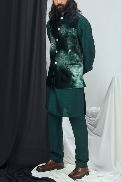 Emerald blotch print bandi kurta set