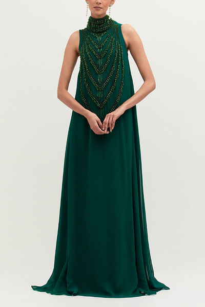 Emerald crystal embellished gown