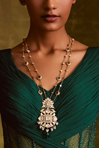 Emerald cubic zircon long necklace