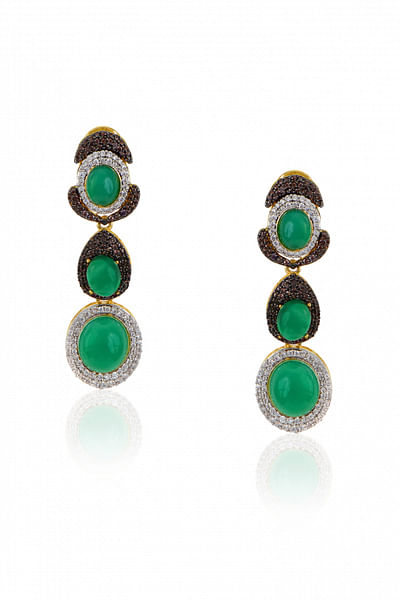 Emerald green and black embellished earrings
