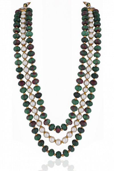 Emerald green and pink bead necklace