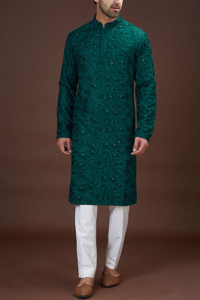 Emerald green artsy embroidered kurta