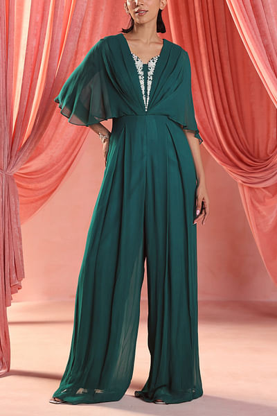Emerald green embroidered jumpsuit