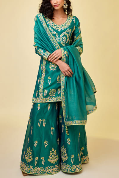Shyam Narayan Prasad Emerald green embroidered sharara set SNPMAR202305