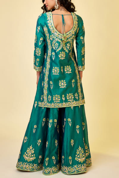 Shyam Narayan Prasad Emerald green embroidered sharara set SNPMAR202305