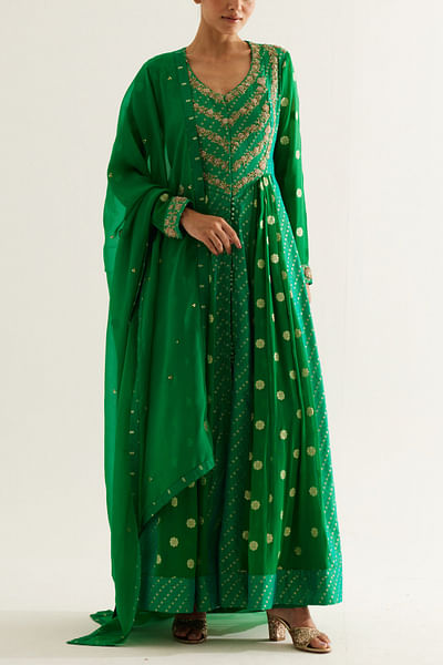 Emerald green zardozi embroidery anarkali set