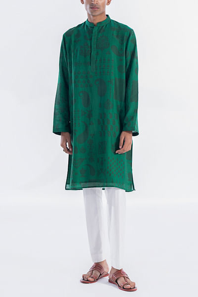 Emerald hamsa print kurta set