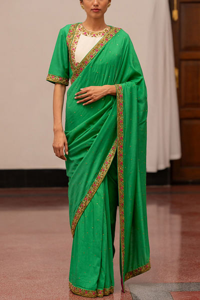 Emerald sequin embroidery saree set