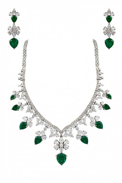 Emerald Swarovski embellished necklace set