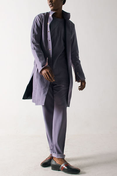 English purple embroidered overcoat set
