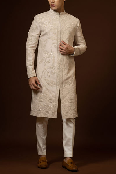 Fawn embroidered sherwani set