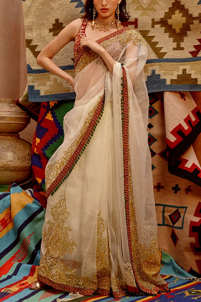 Fawn sequin embroidery saree set