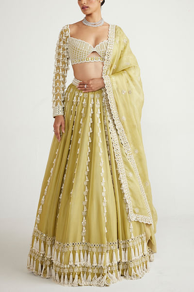 Fern green pearl embroidered lehenga set