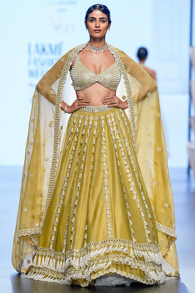 Fern green pearl embroidery tassel lehenga set