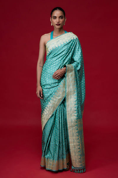 Firozi handwoven banarasi kadhwa sari