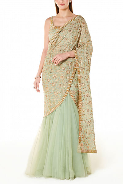 Floral embellished lehenga sari set
