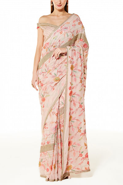 Floral embroidered georgette sari set