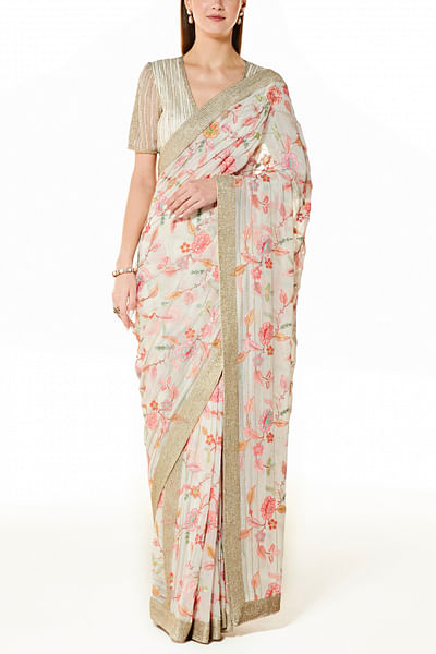 Floral embroidered sari set