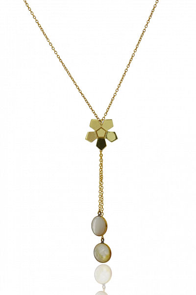 Floral pearl gold plated chain necklace