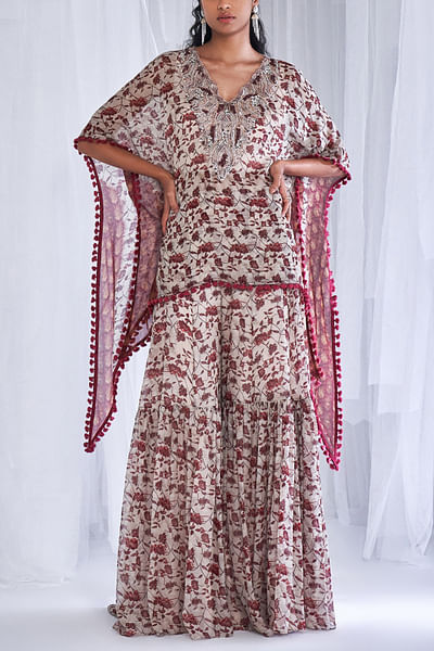 Floral print kaftan and sharara