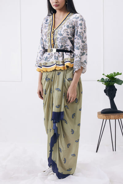 Floral printed jacket set