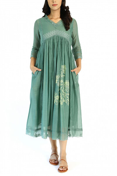 Forest green embroidered dress